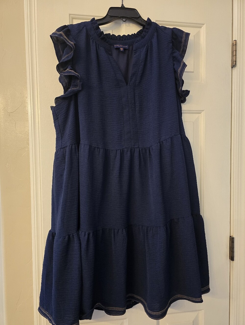 Skies Are Blue Navy Ruffle Sleeve Tiered Dress